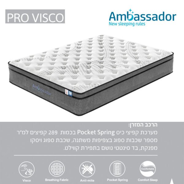 ⁦מזרן קפיצים מבודדים למיטת יחיד 190×80 עם שכבת ויסקו ג’ל דגם PRO-VISCO⁩ – תמונה ⁦3⁩